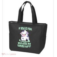 Funny If God Is Real Why Does My Tummy Hurt Sad Cow Tote Bag thumb 3
