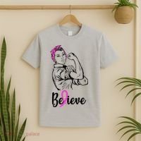 Fight Beast Cancer Awareness Believe  T-Shirt thumb 2