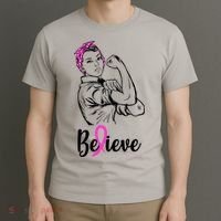 Fight Beast Cancer Awareness Believe  T-Shirt thumb 3