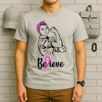 Fight Beast Cancer Awareness Believe  T-Shirt thumb 6