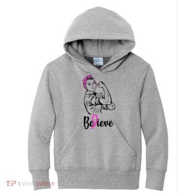 Fight Beast Cancer Awareness Believe  Kids Hoodie