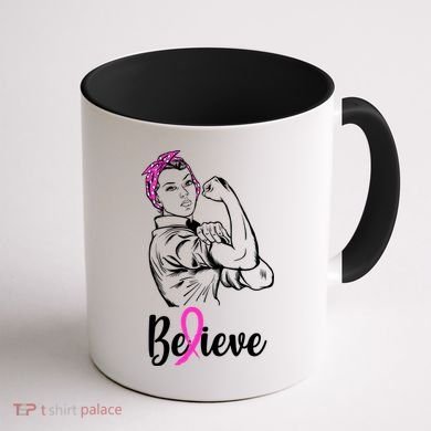 Fight Beast Cancer Awareness Believe  Coffee Mug back