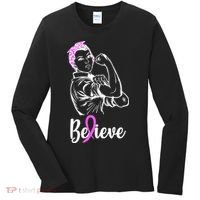 Fight Beast Cancer Awareness Believe  Women's Long Sleeve Shirt thumb 0