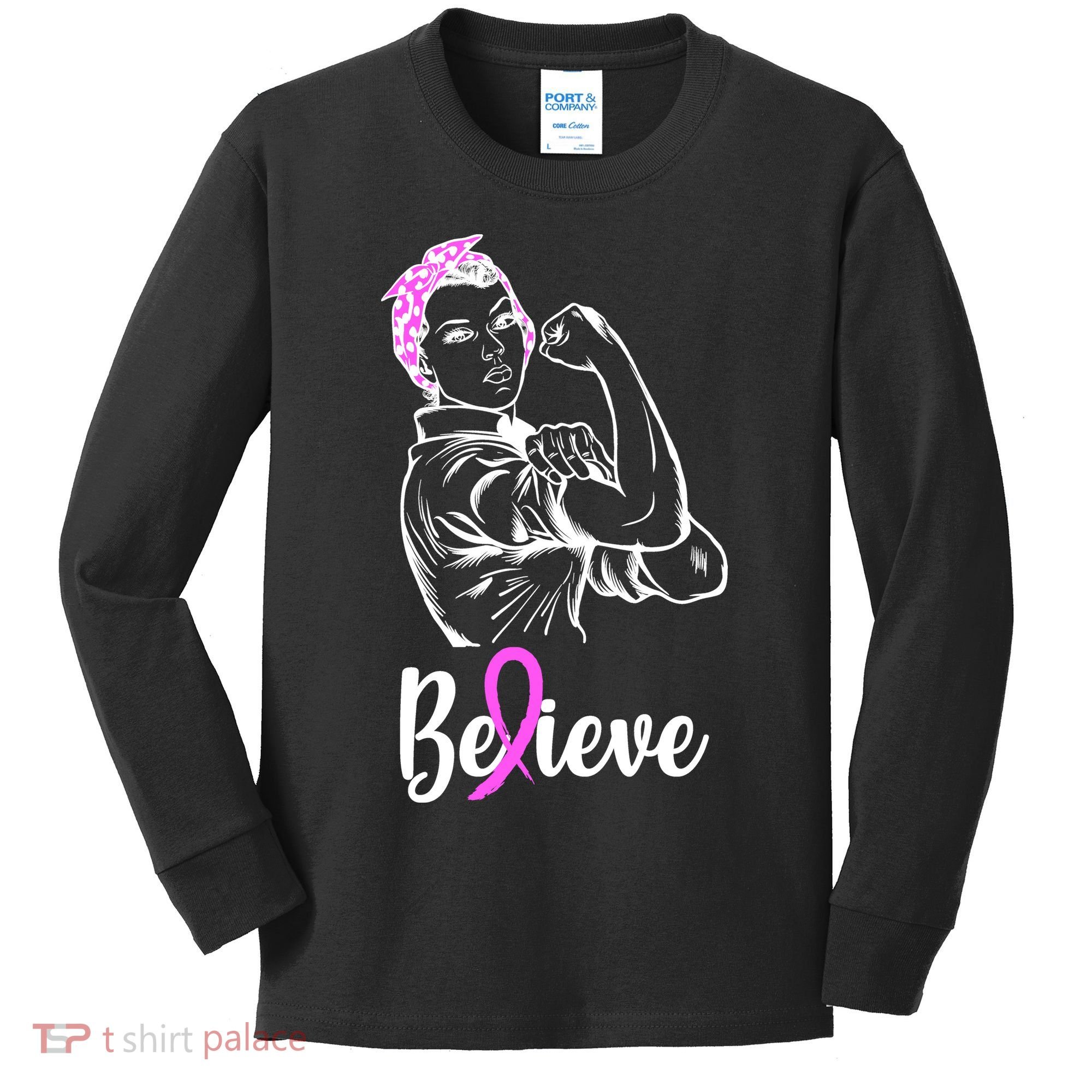 Fight Beast Cancer Awareness Believe  Kids Long Sleeve Shirt