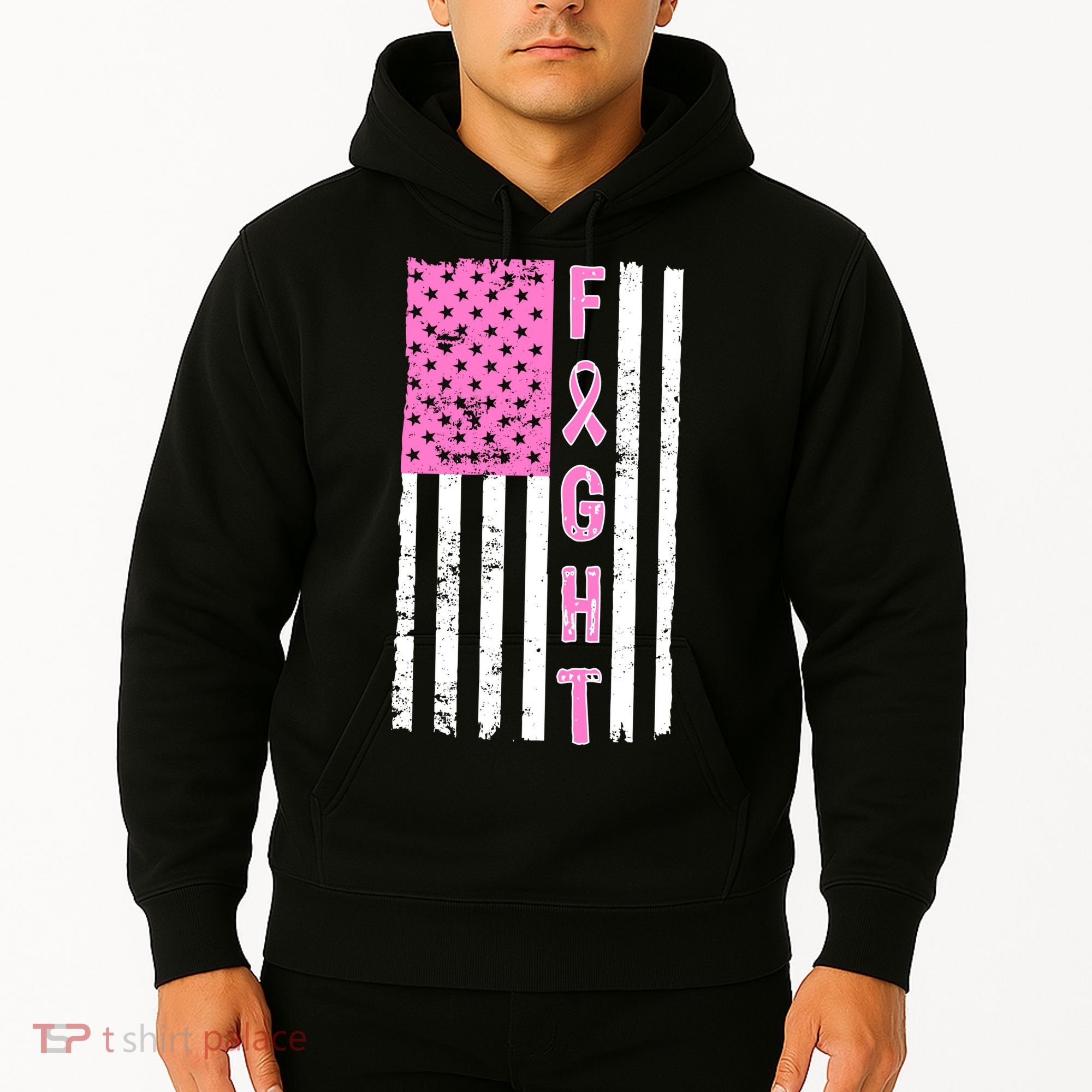 Fight Breast Cancer American Flag Hoodie