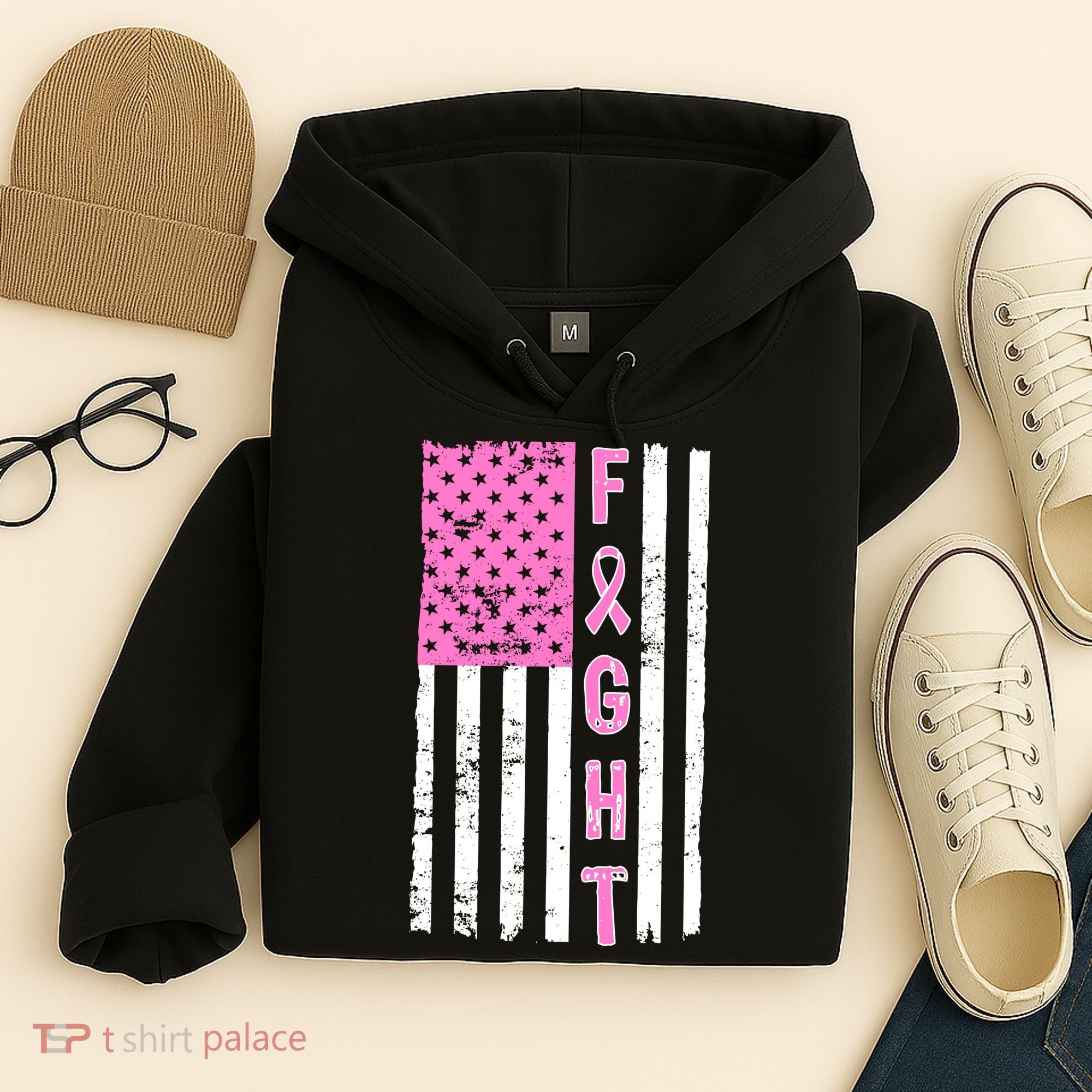 Fight Breast Cancer American Flag Hoodie