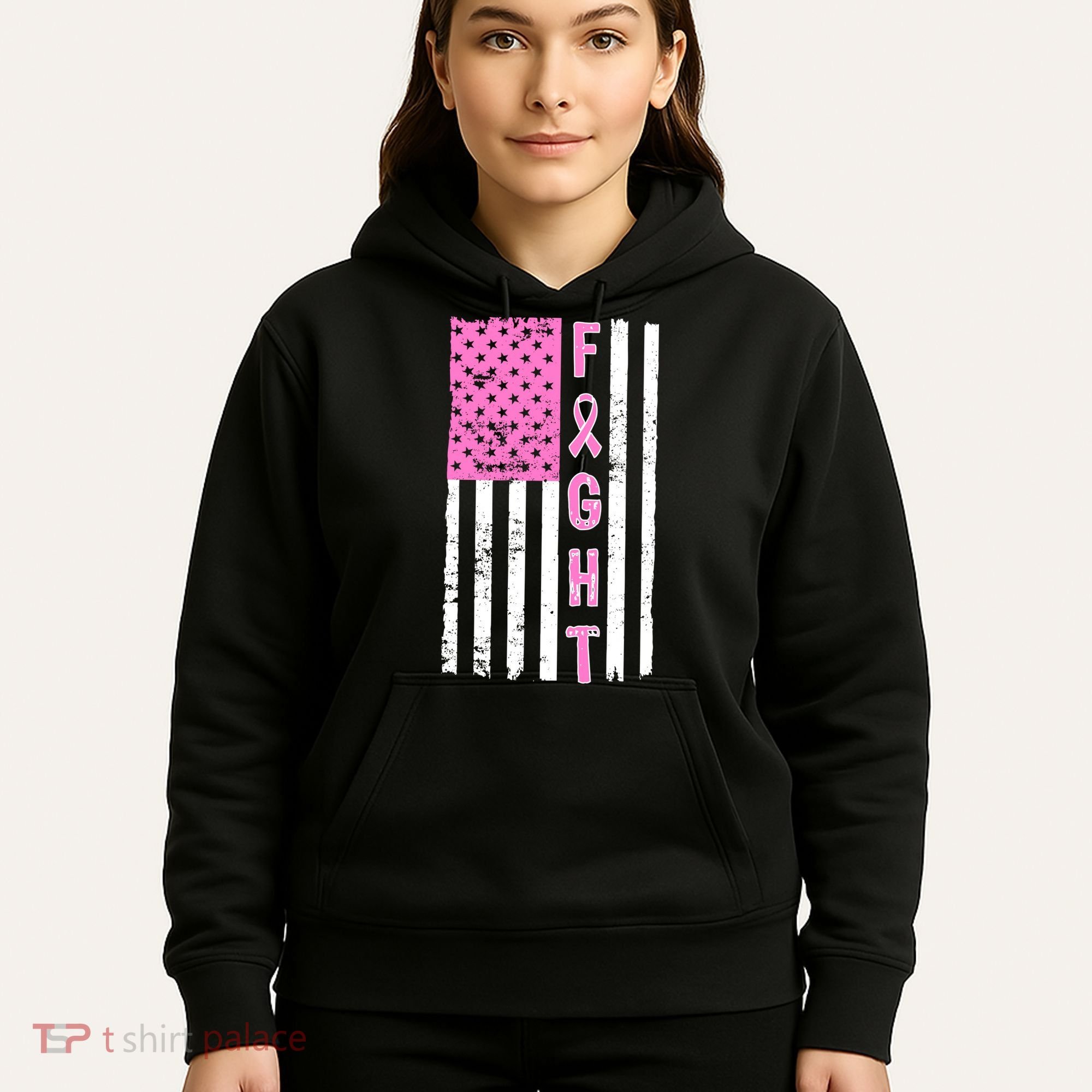 Fight Breast Cancer American Flag Hoodie