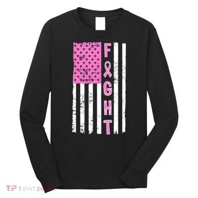 Fight Breast Cancer American Flag Long Sleeve Shirt