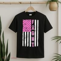 Fight Breast Cancer American Flag T-Shirt thumb 2