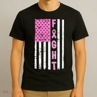 Fight Breast Cancer American Flag T-Shirt thumb 3