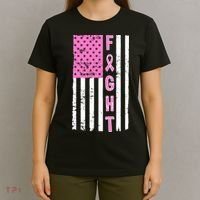 Fight Breast Cancer American Flag T-Shirt thumb 4