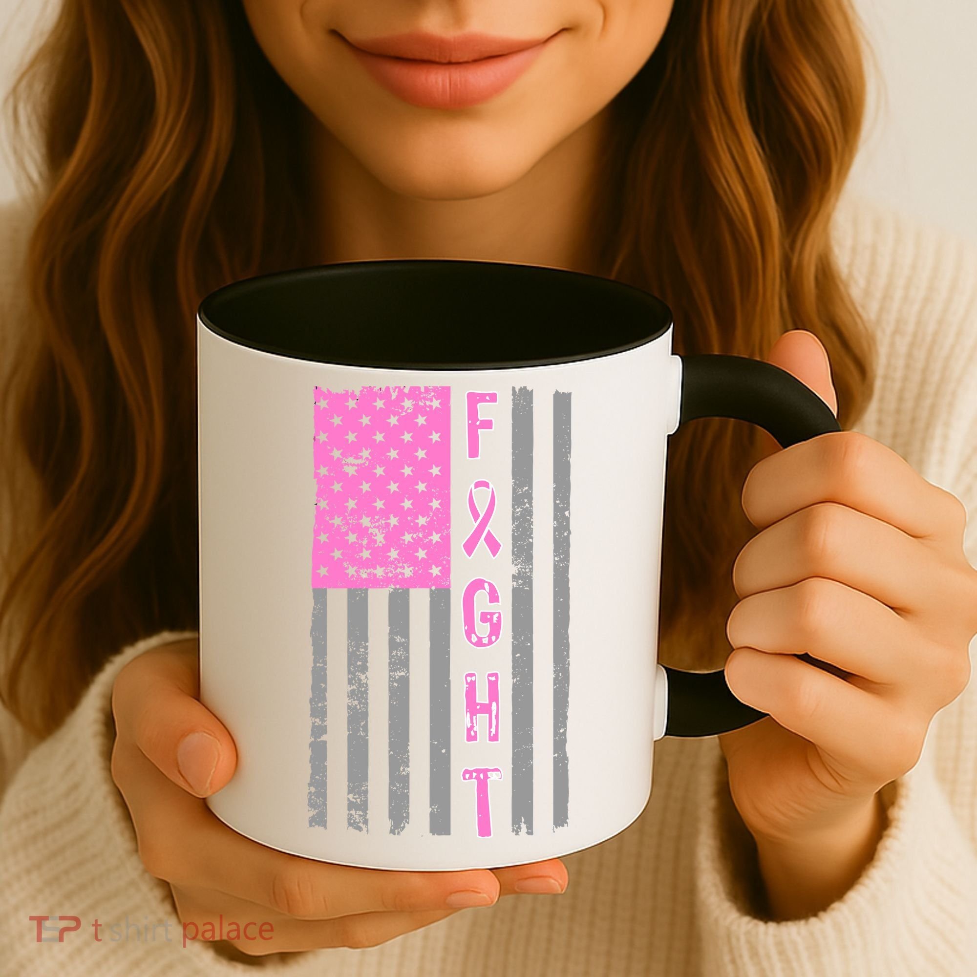 Fight Breast Cancer American Flag Coffee Mug