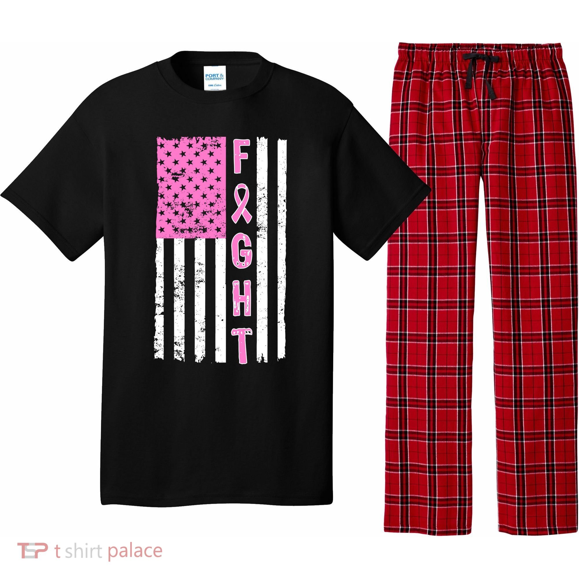 Fight Breast Cancer American Flag Pajama Set