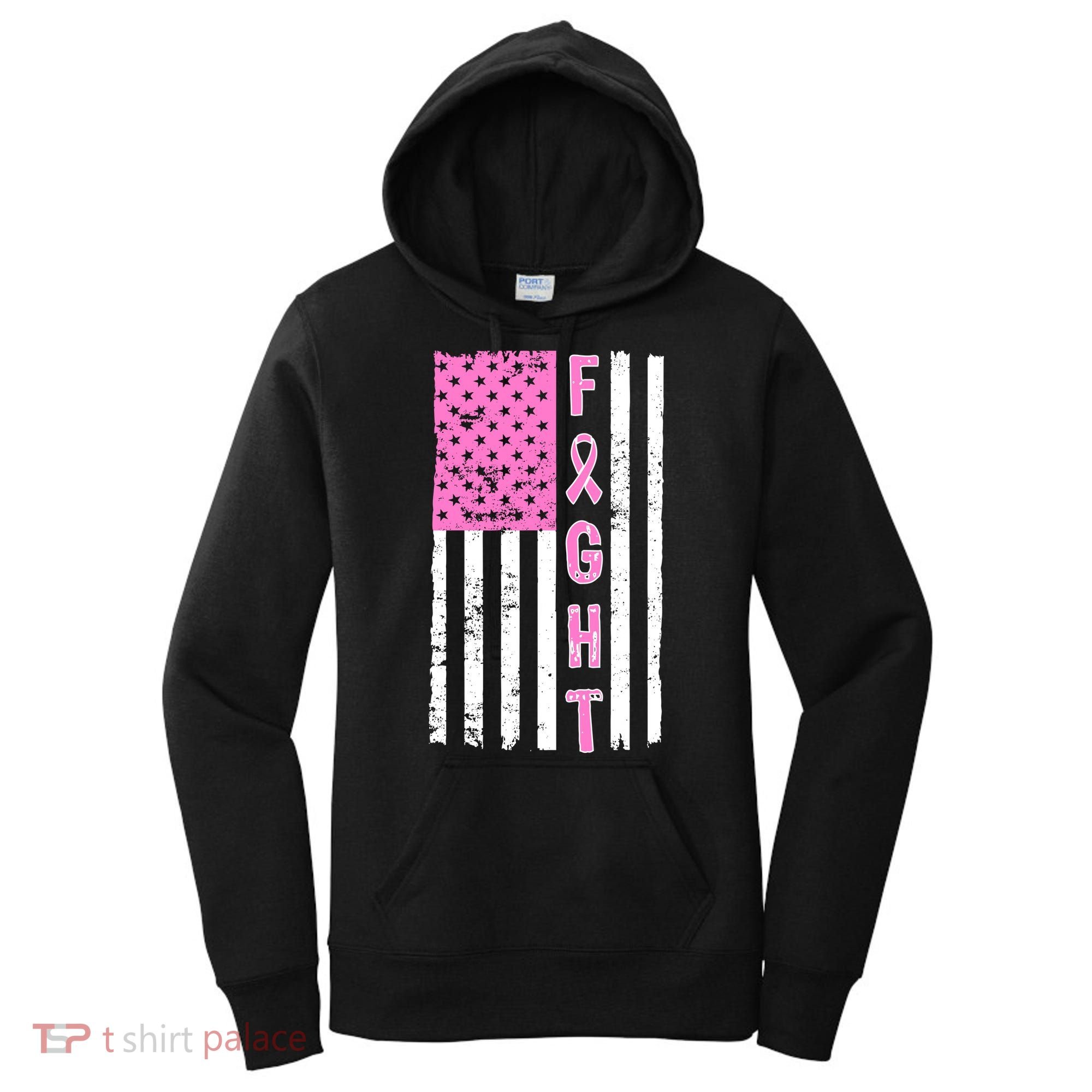Fight Breast Cancer American Flag Women's Hoodie