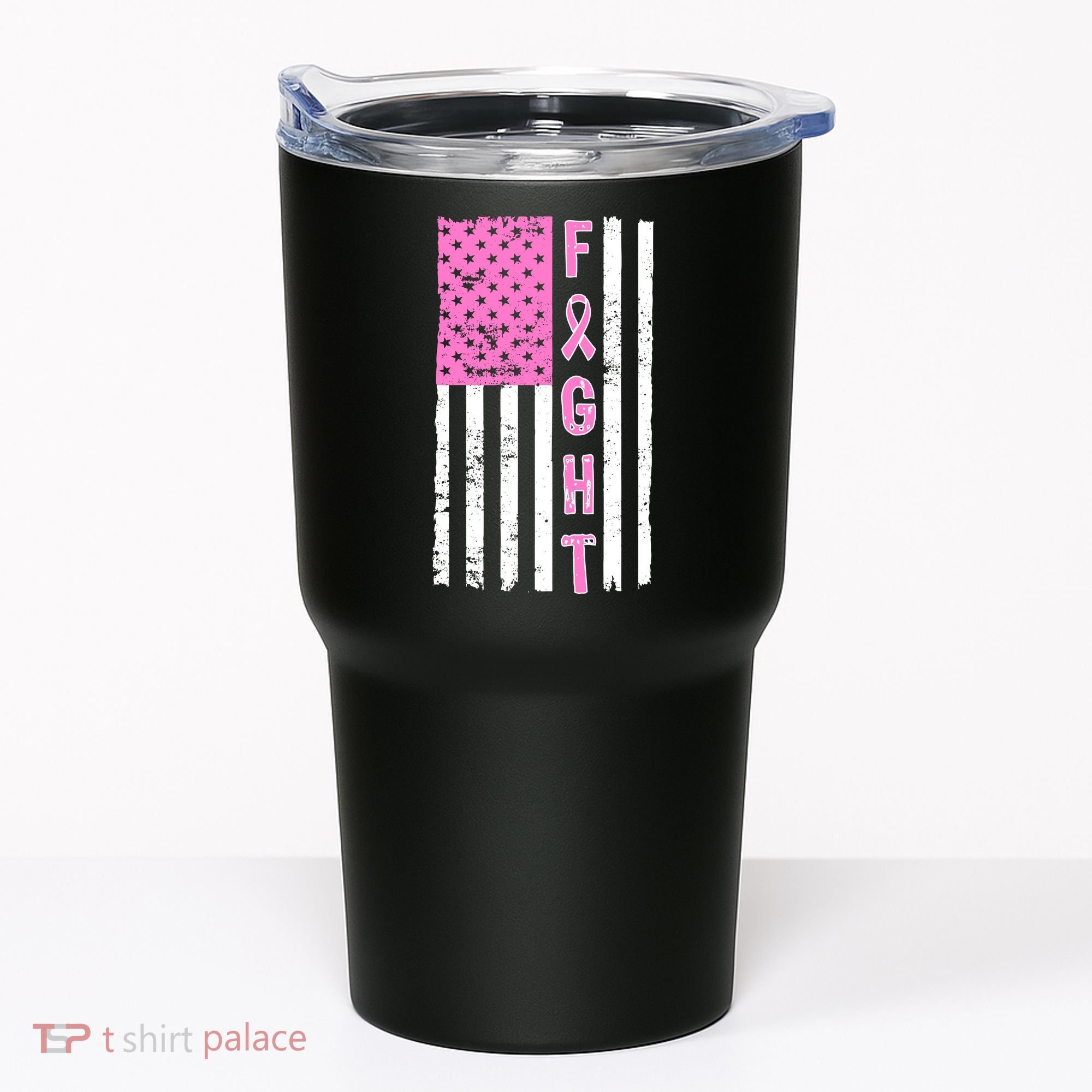 Fight Breast Cancer American Flag Tumbler