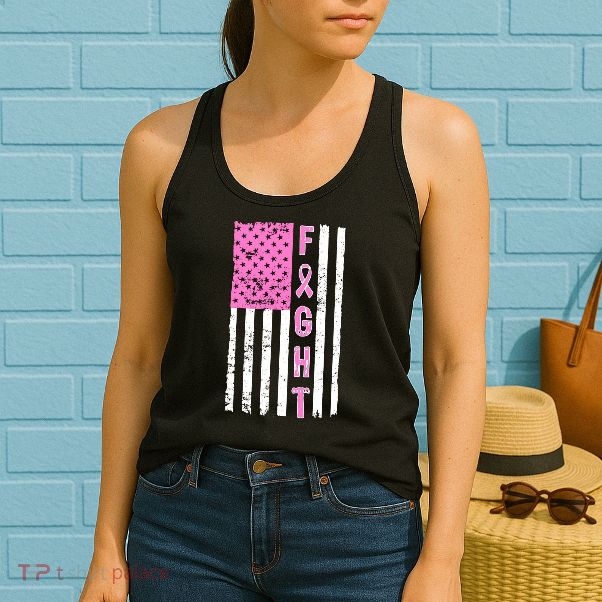 Fight Breast Cancer American Flag Women's Tank Top