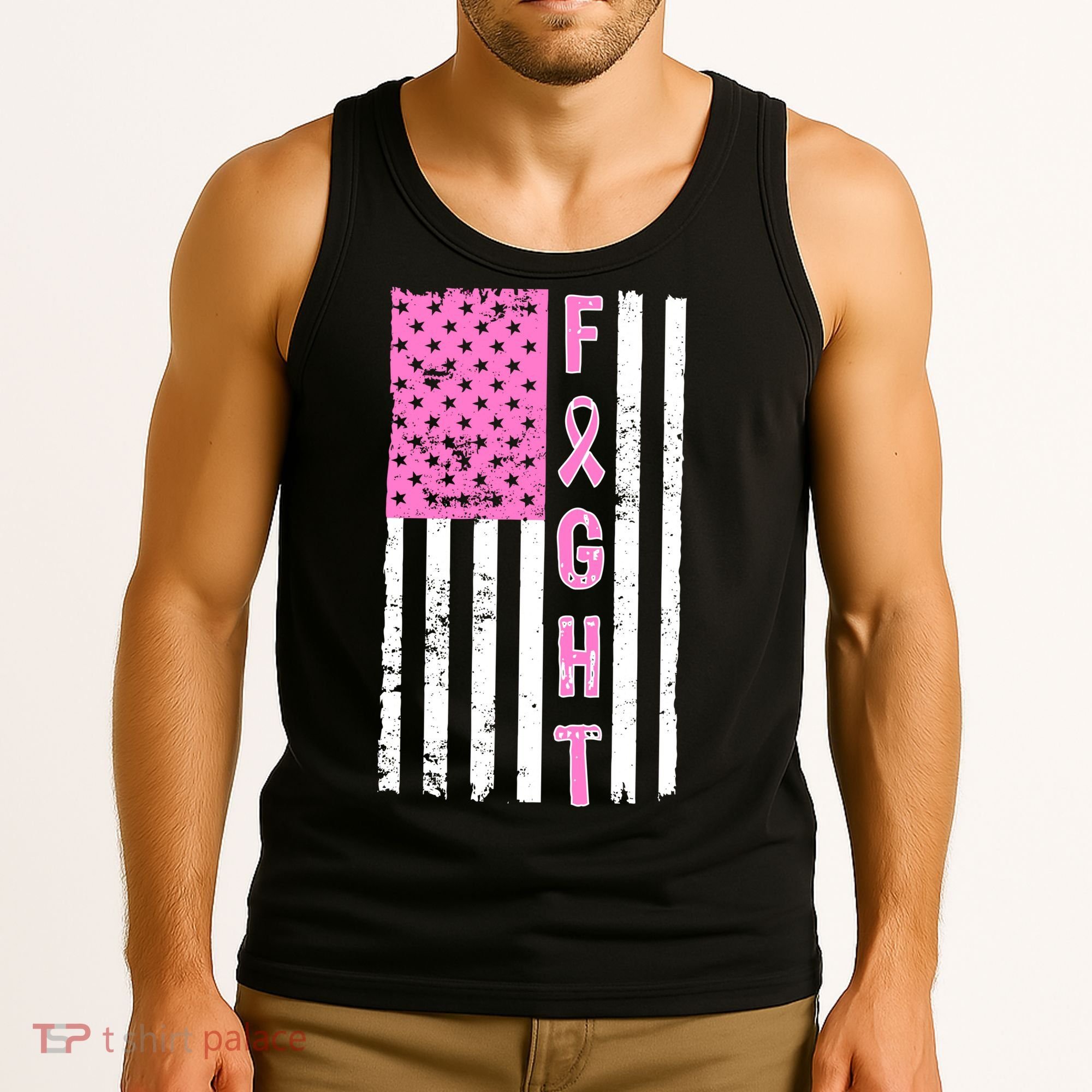 Fight Breast Cancer American Flag Tank Top