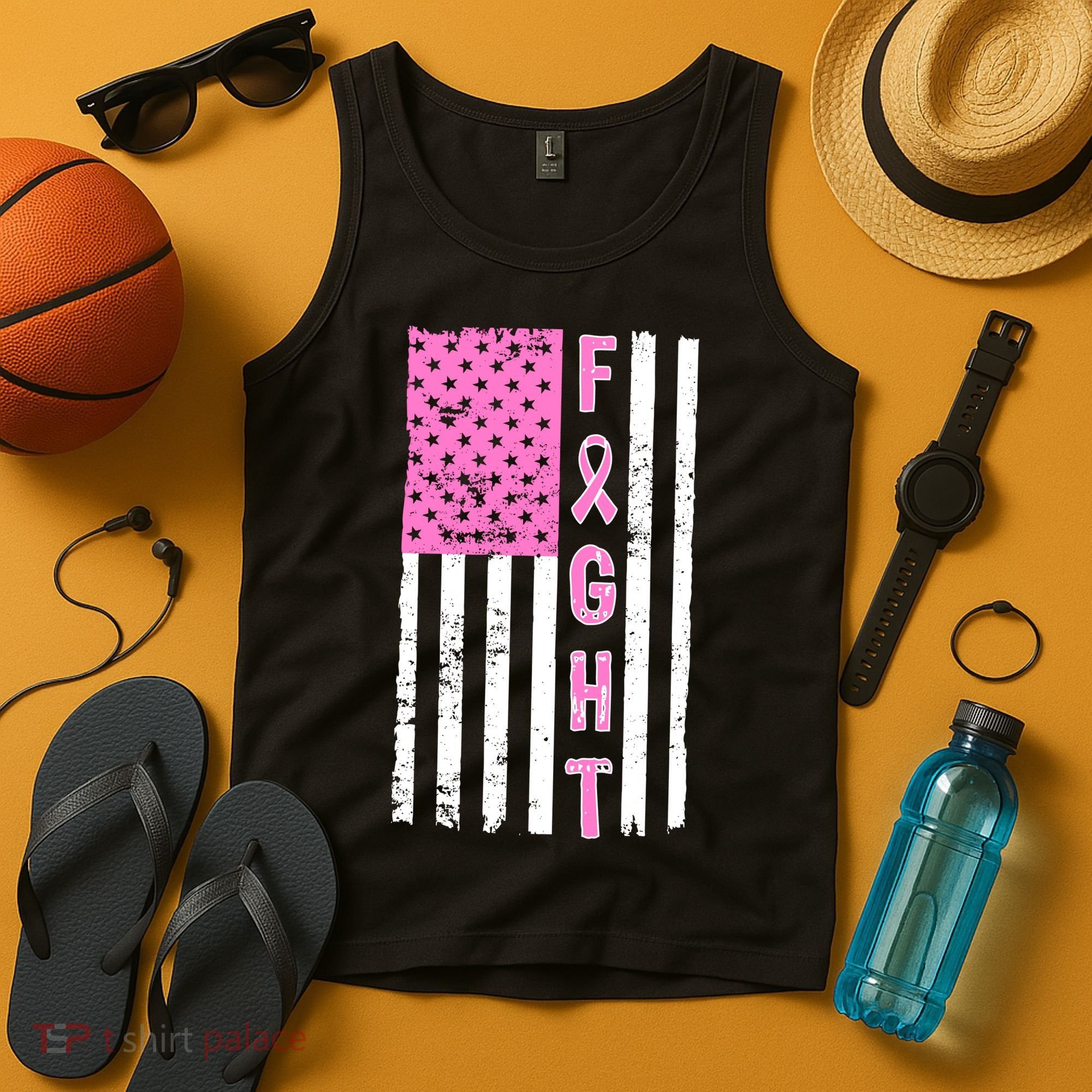 Fight Breast Cancer American Flag Tank Top