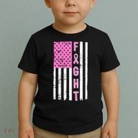 Fight Breast Cancer American Flag Toddler T-Shirt thumb 2