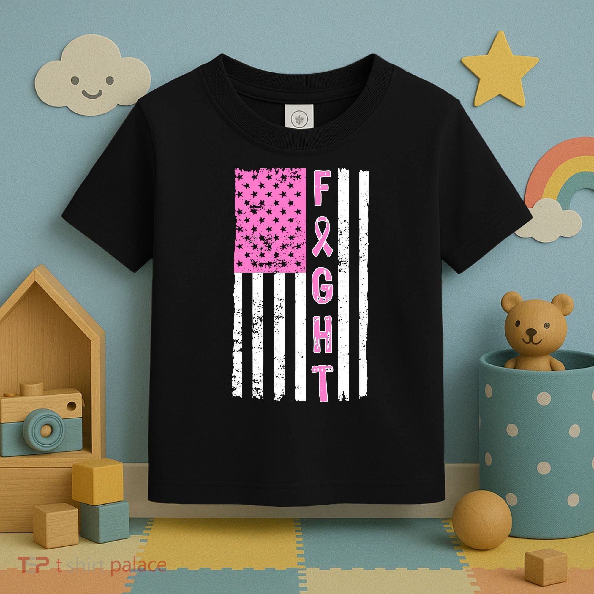 Fight Breast Cancer American Flag Toddler T-Shirt