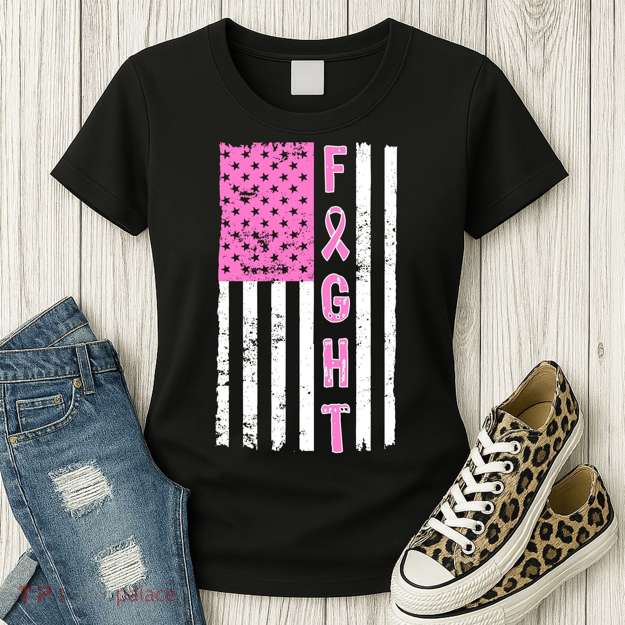 Fight Breast Cancer American Flag Women's T-Shirt
