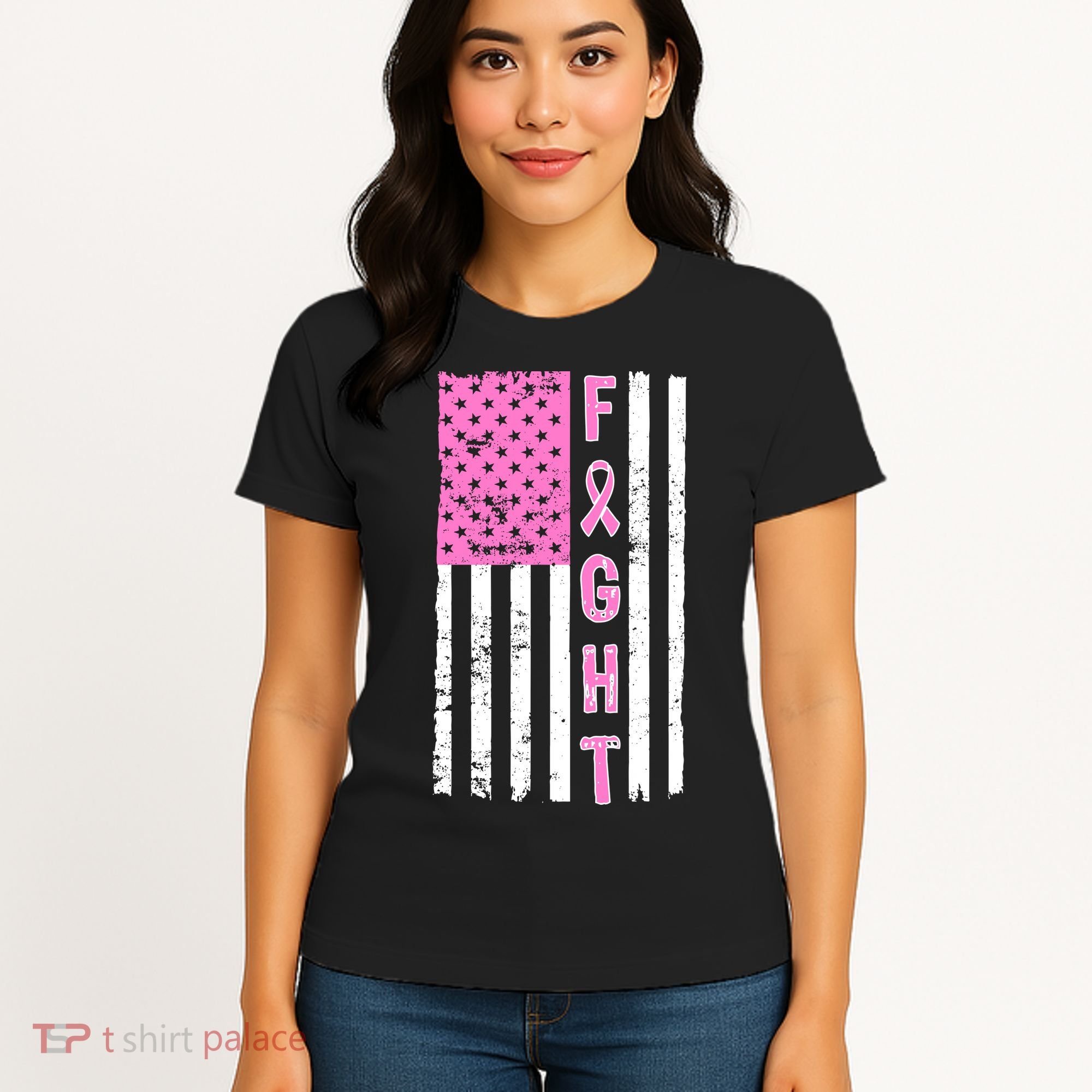 Fight Breast Cancer American Flag Women's T-Shirt