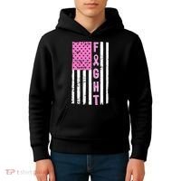 Fight Breast Cancer American Flag Kids Hoodie thumb 4