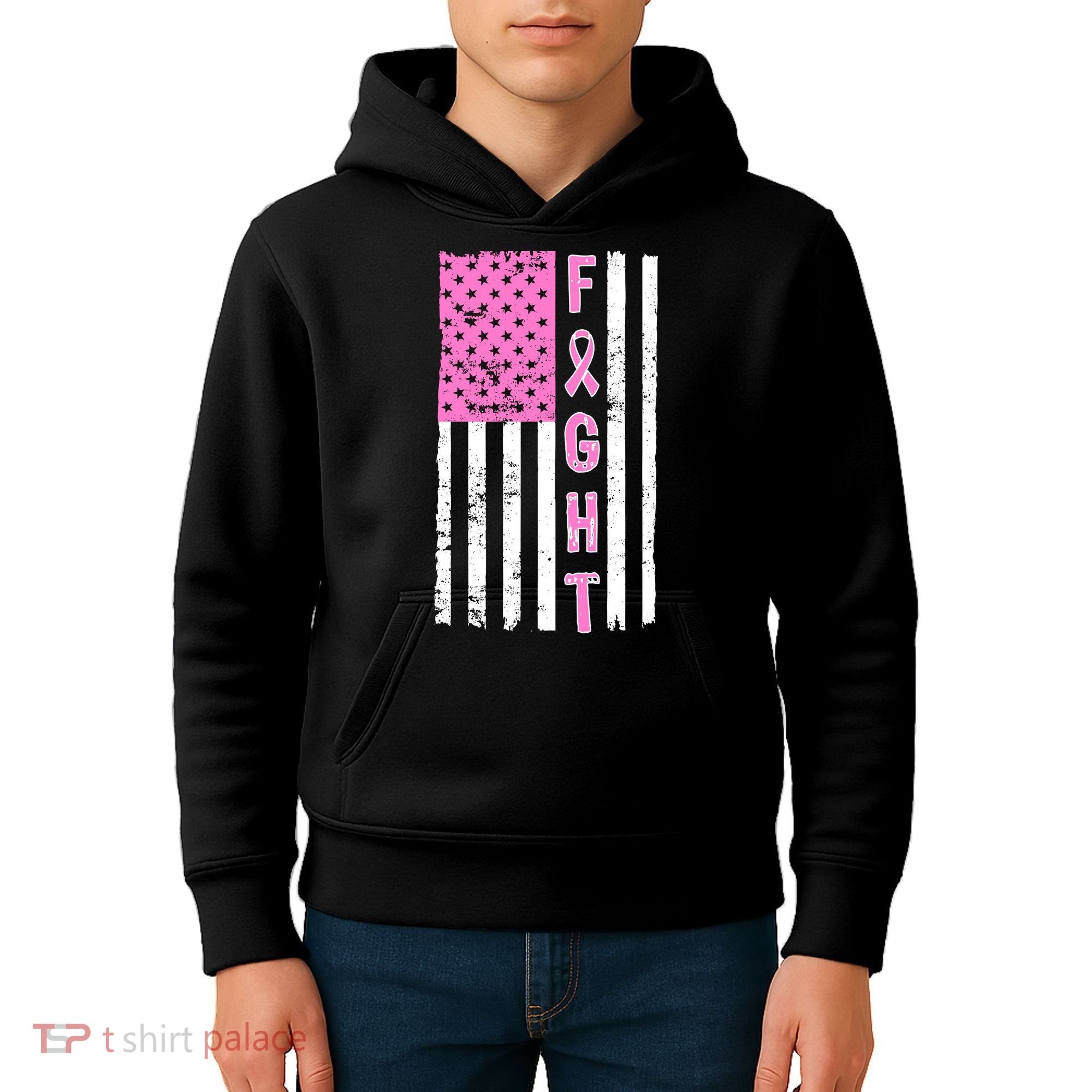 Fight Breast Cancer American Flag Kids Hoodie