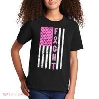 Fight Breast Cancer American Flag Kids T-Shirt thumb 2