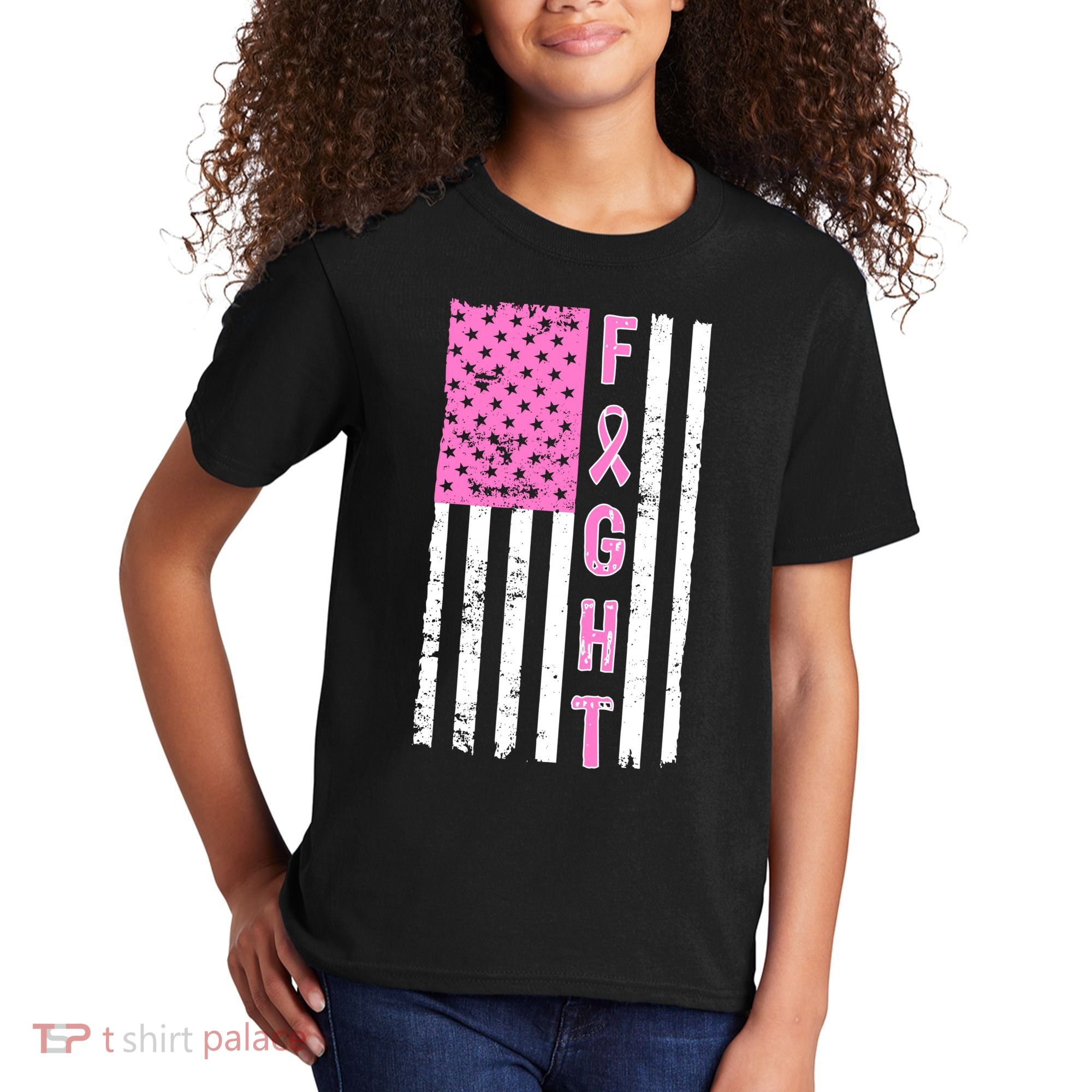 Fight Breast Cancer American Flag Kids T-Shirt