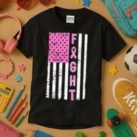 Fight Breast Cancer American Flag Kids T-Shirt thumb 3