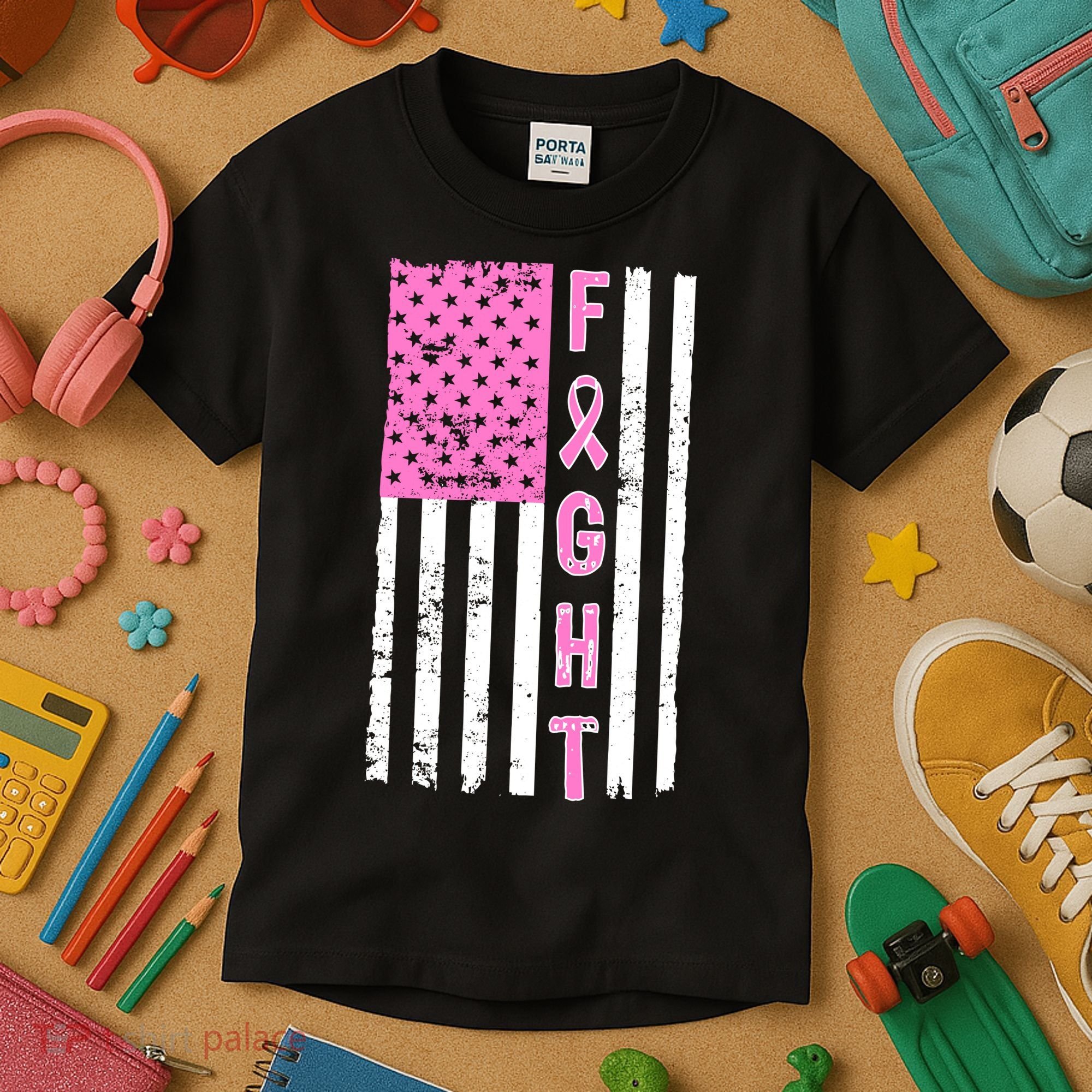 Fight Breast Cancer American Flag Kids T-Shirt
