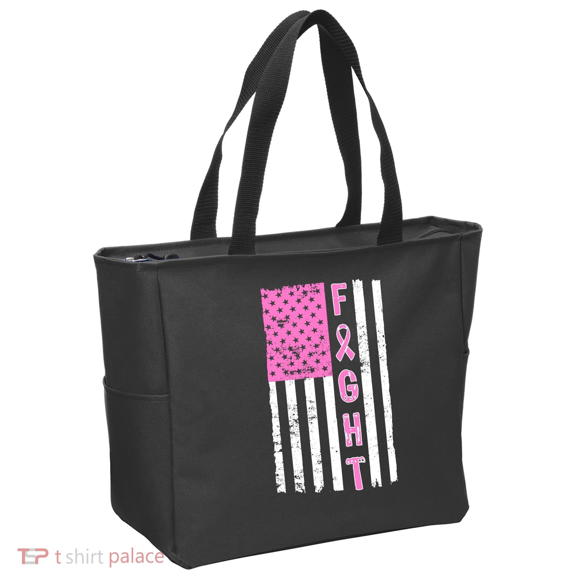 Fight Breast Cancer American Flag Tote Bag