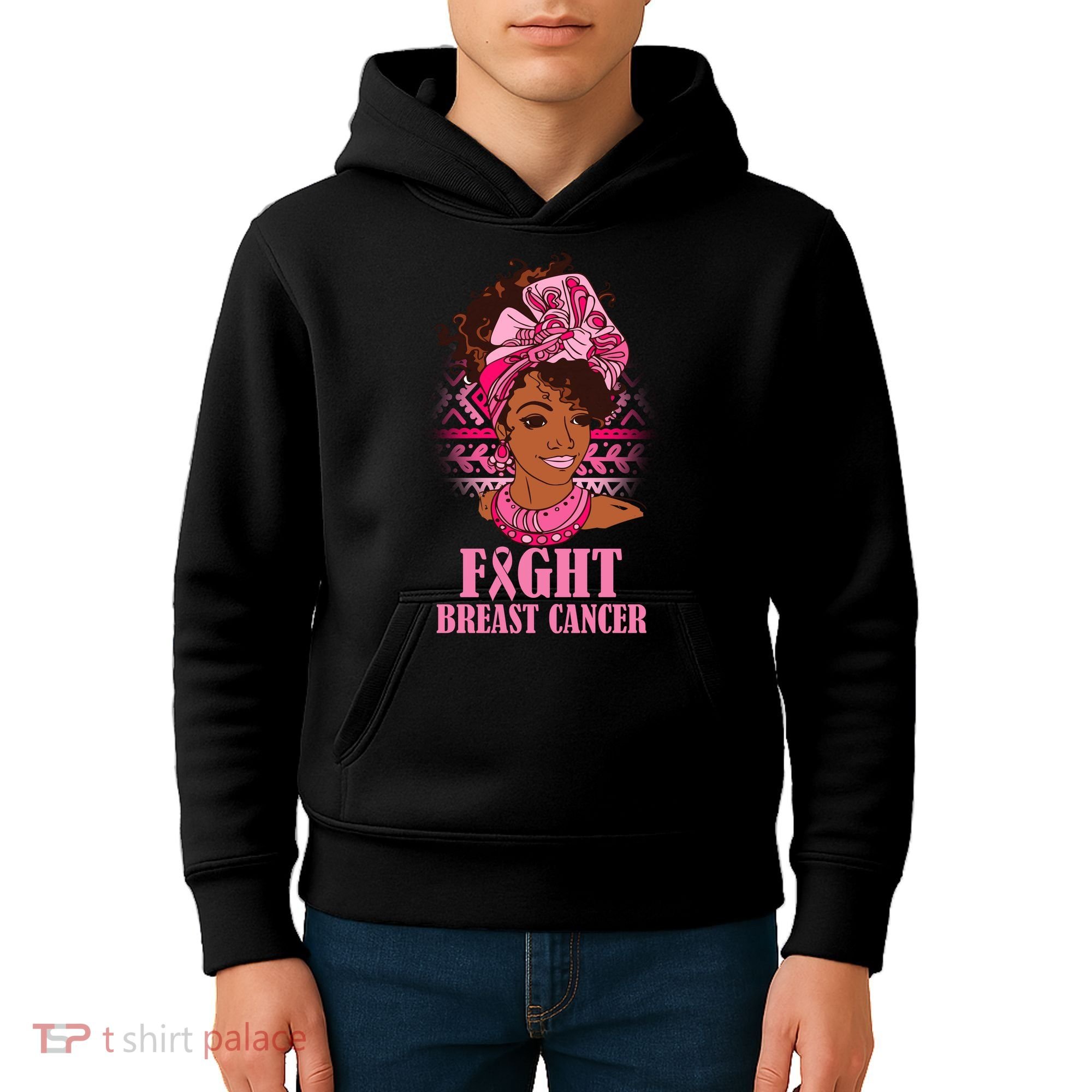 Fight Breast Cancer Awareness African American Kids Hoodie