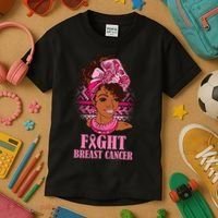 Fight Breast Cancer Awareness African American Kids T-Shirt thumb 3