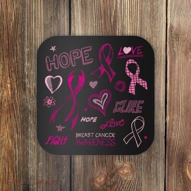 Fight Breast Cancer Awareness Ribbon Coaster