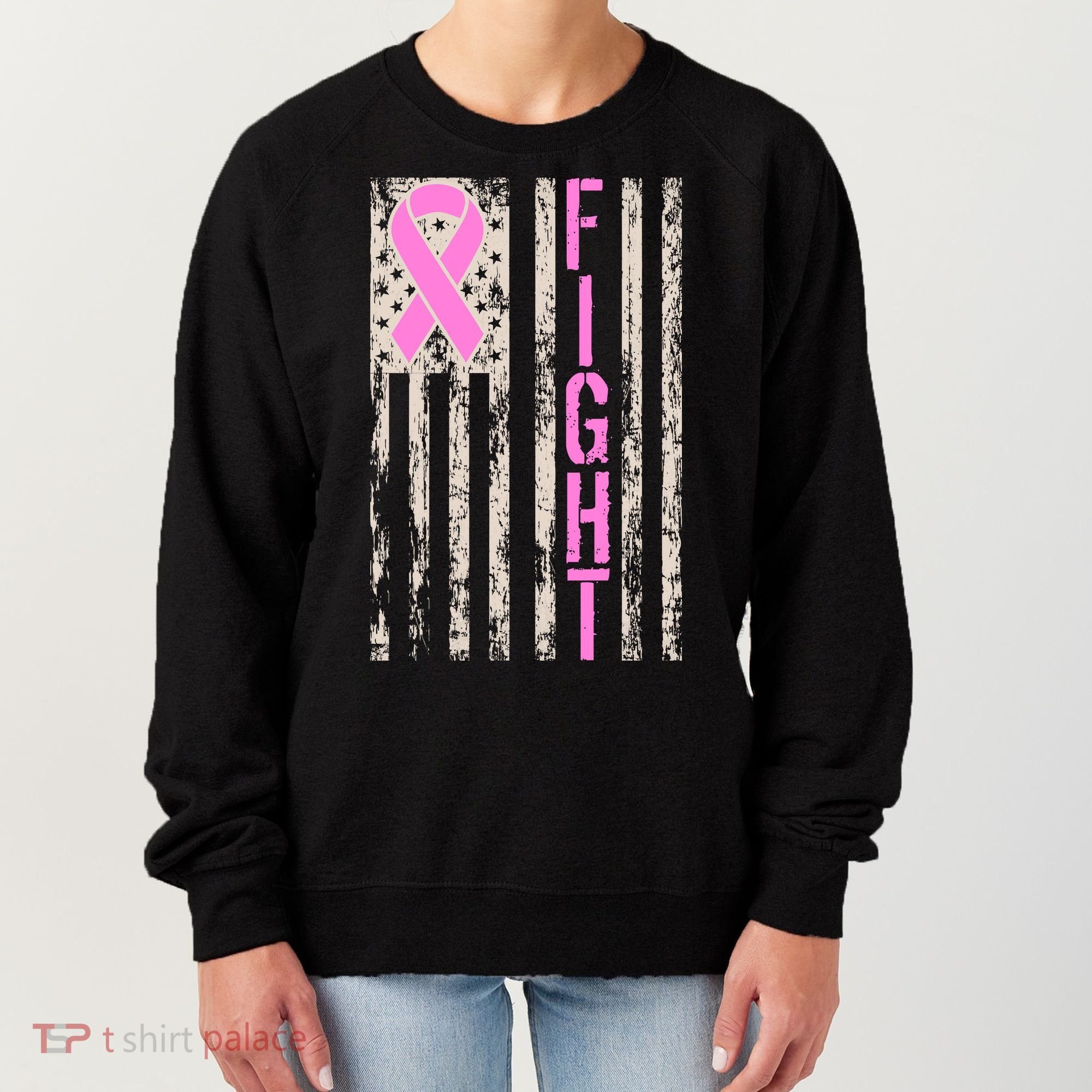 Fight Breast Cancer Awareness USA Flag Ribbon Women's Sweatshirt