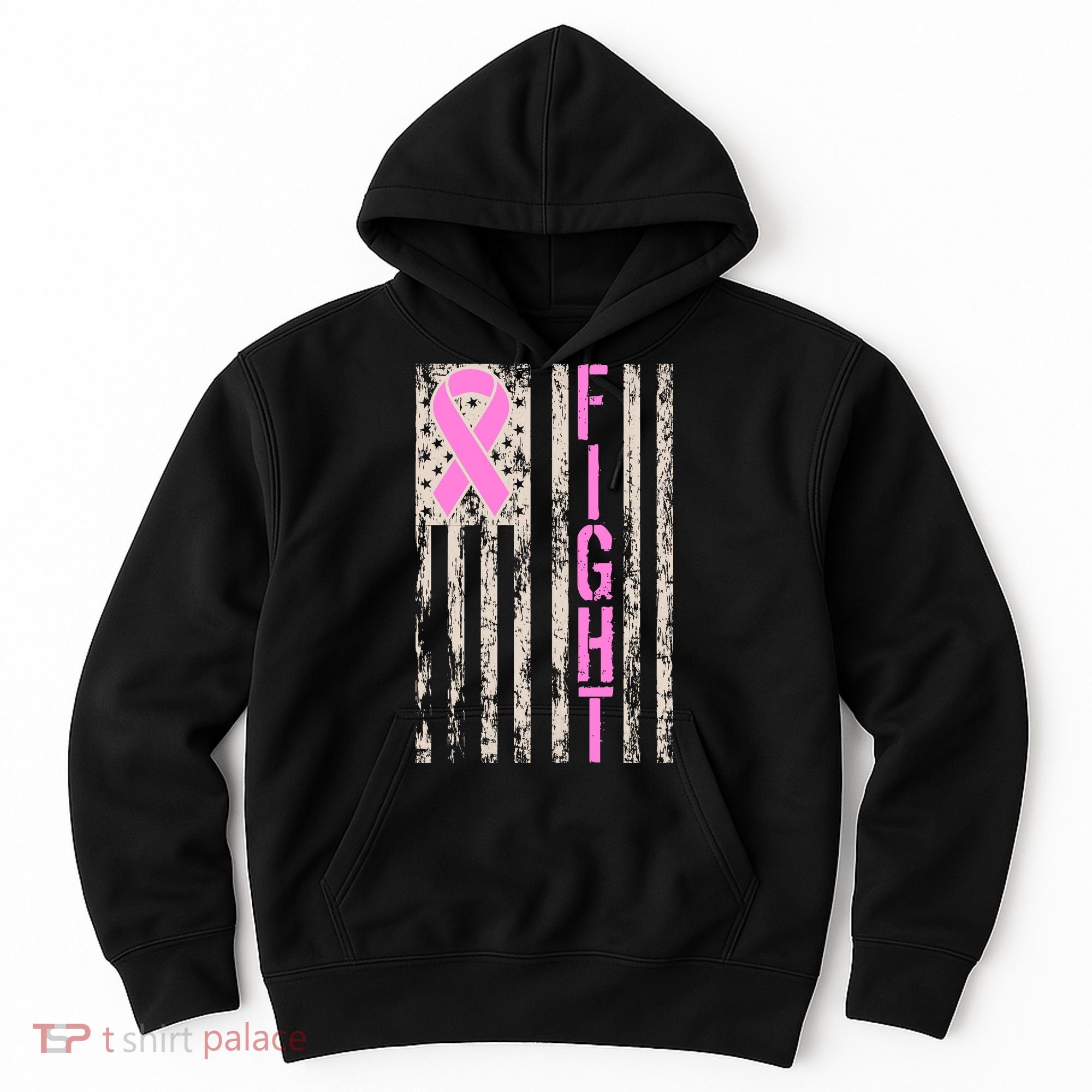 Fight Breast Cancer Awareness USA Flag Ribbon Hoodie