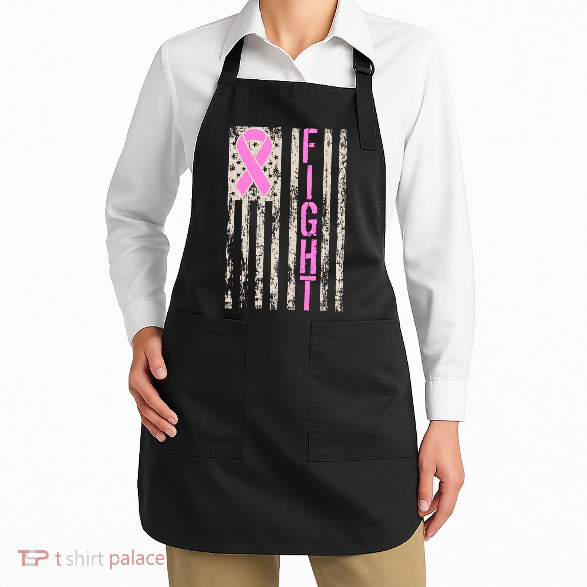 Fight Breast Cancer Awareness USA Flag Ribbon Apron