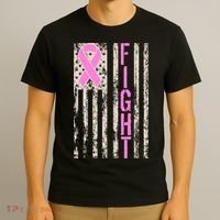 Fight Breast Cancer Awareness USA Flag Ribbon T-Shirt thumb 3