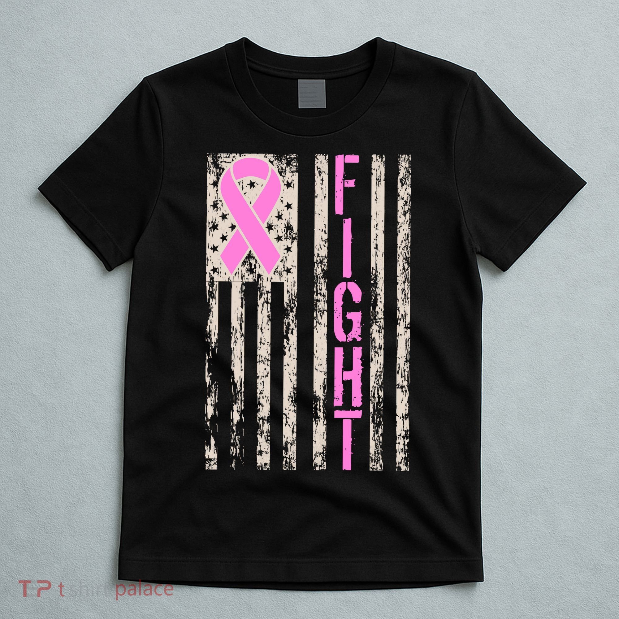 Fight Breast Cancer Awareness USA Flag Ribbon T-Shirt