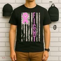 Fight Breast Cancer Awareness USA Flag Ribbon T-Shirt thumb 6