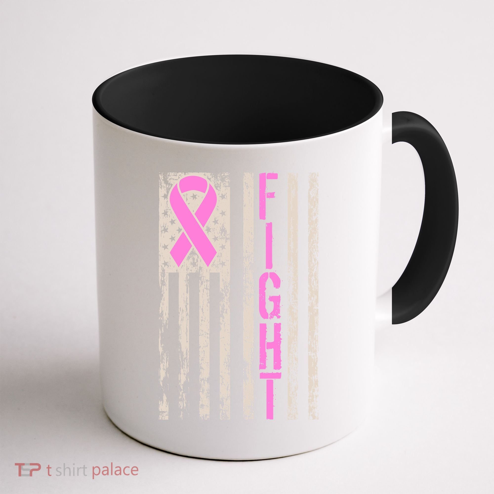 Fight Breast Cancer Awareness USA Flag Ribbon Coffee Mug
