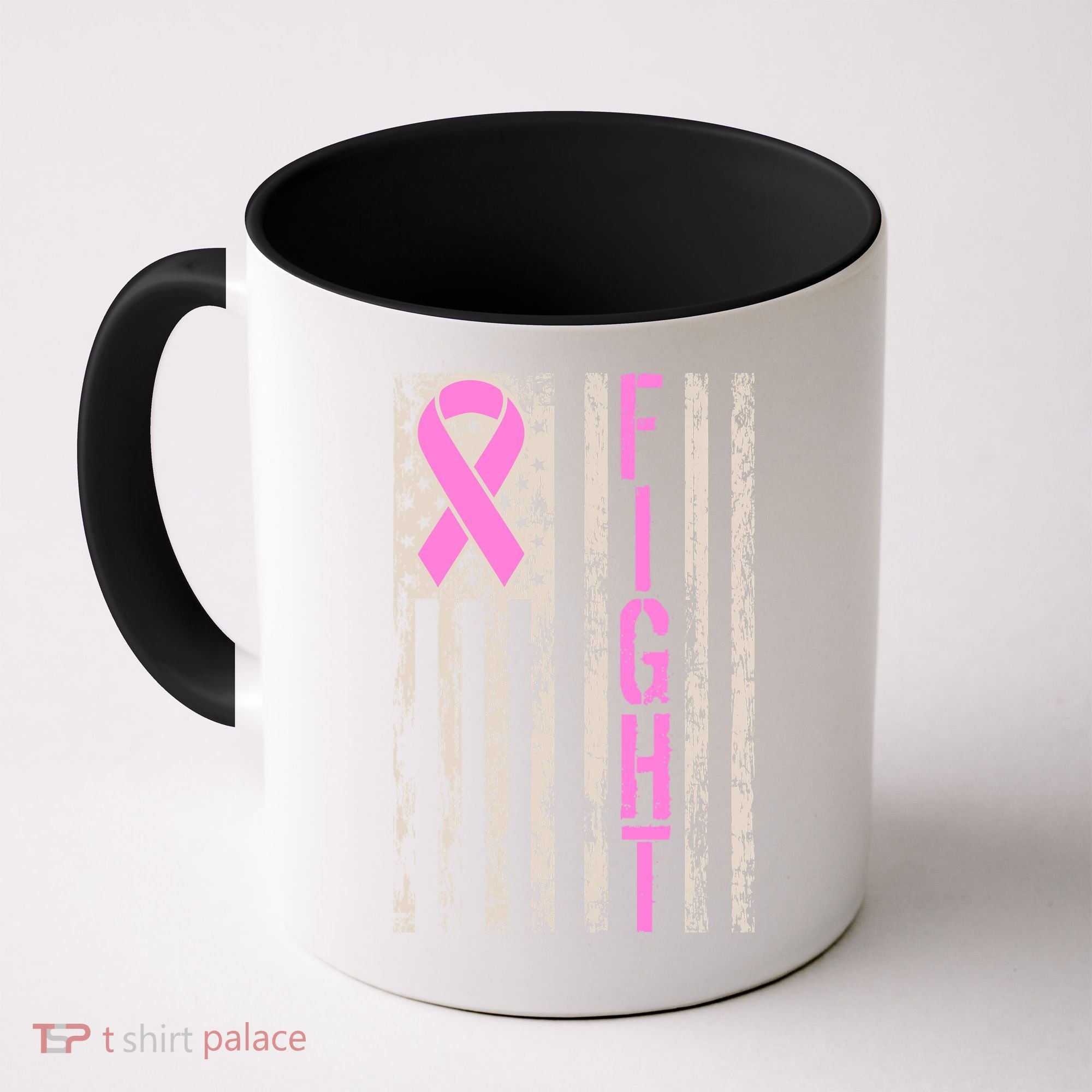 Fight Breast Cancer Awareness USA Flag Ribbon Coffee Mug