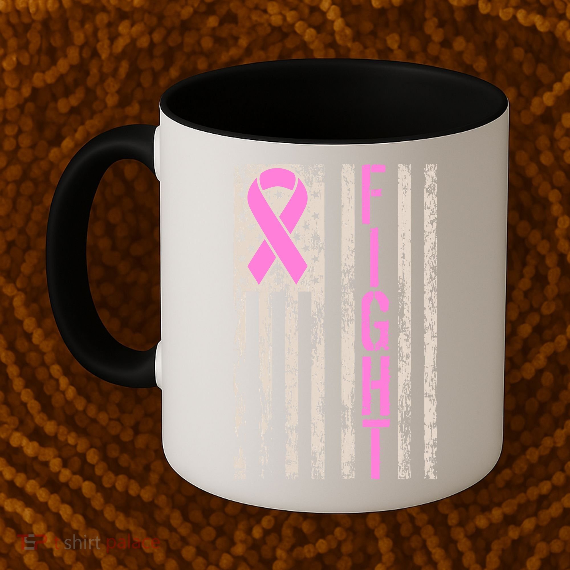 Fight Breast Cancer Awareness USA Flag Ribbon Coffee Mug