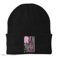 Fight Breast Cancer Awareness USA Flag Ribbon Beanie thumb 0