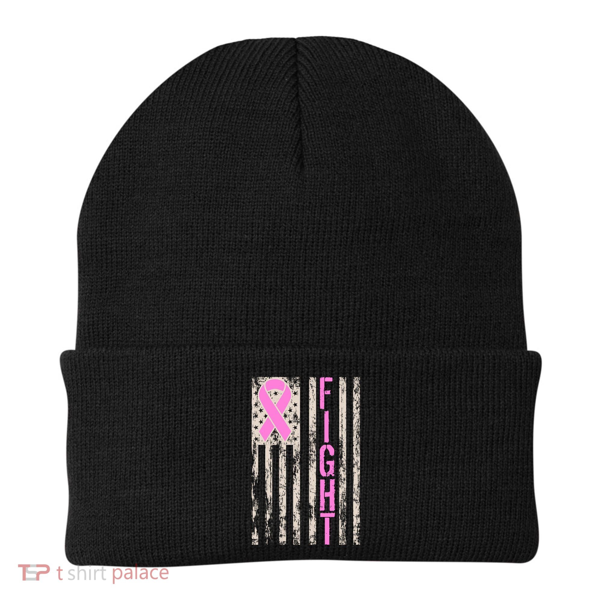 Fight Breast Cancer Awareness USA Flag Ribbon Beanie