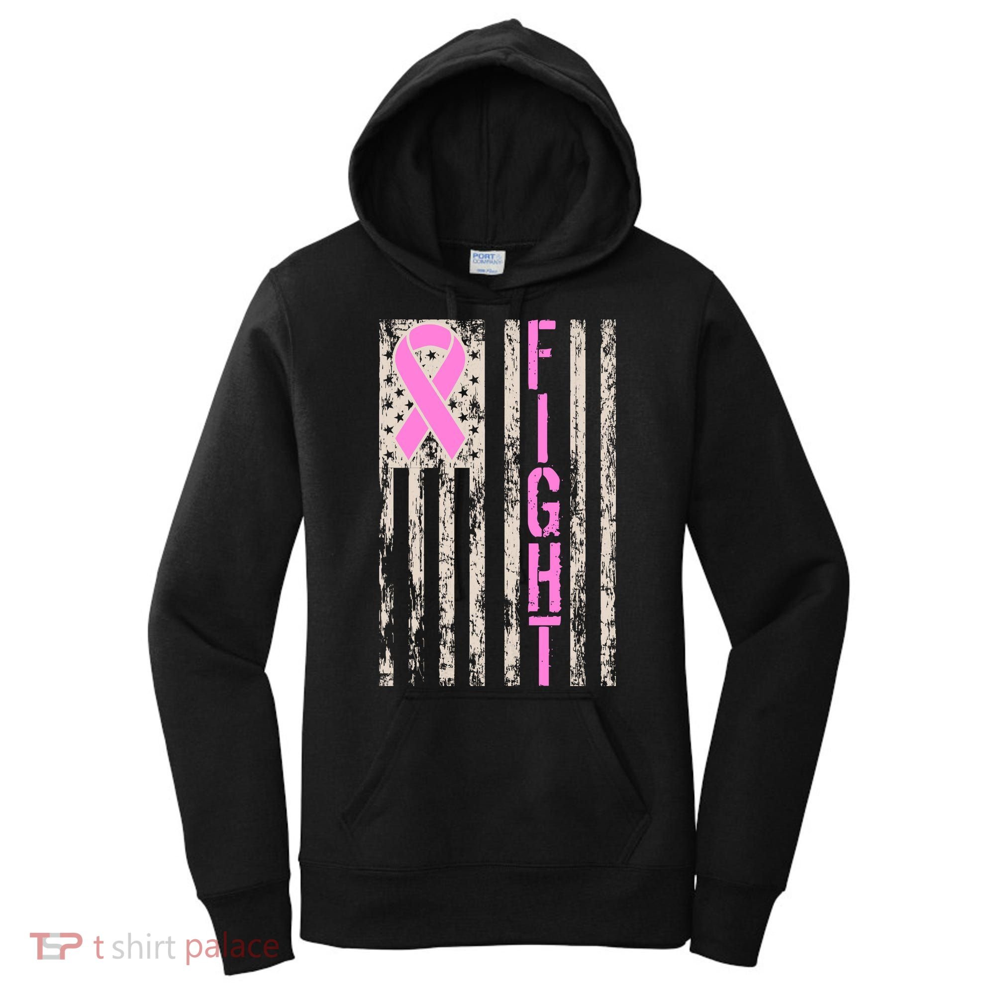 Fight Breast Cancer Awareness USA Flag Ribbon Women's Hoodie