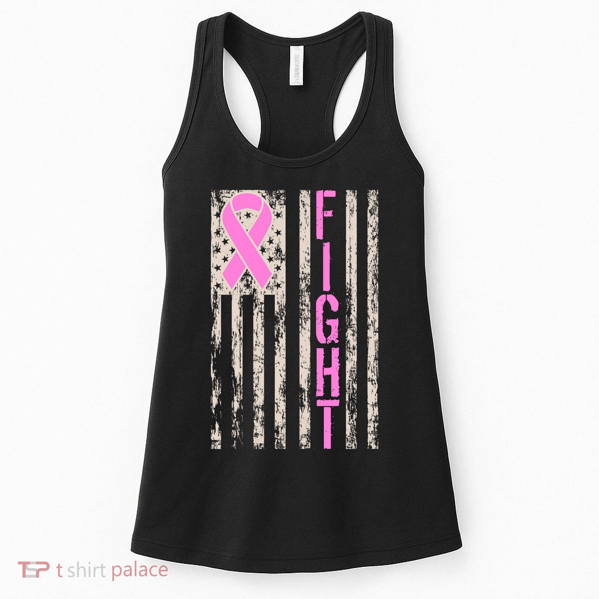 Fight Breast Cancer Awareness USA Flag Ribbon Women's Tank Top