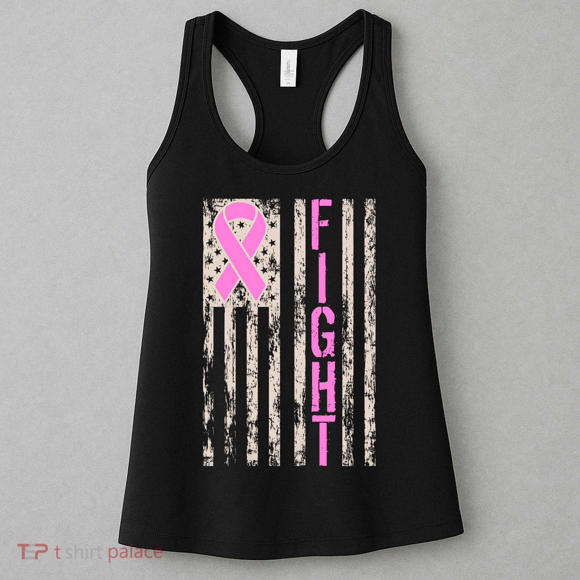 Fight Breast Cancer Awareness USA Flag Ribbon Women's Tank Top